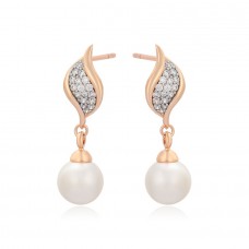 Apzeltīti , klasiski auskari ar cirkonu un pērlēm